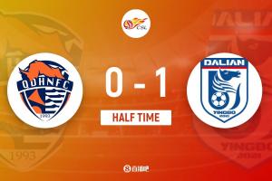 赛程安排-半场-吕焯毅远射破门 大连英博暂1-0青岛海牛